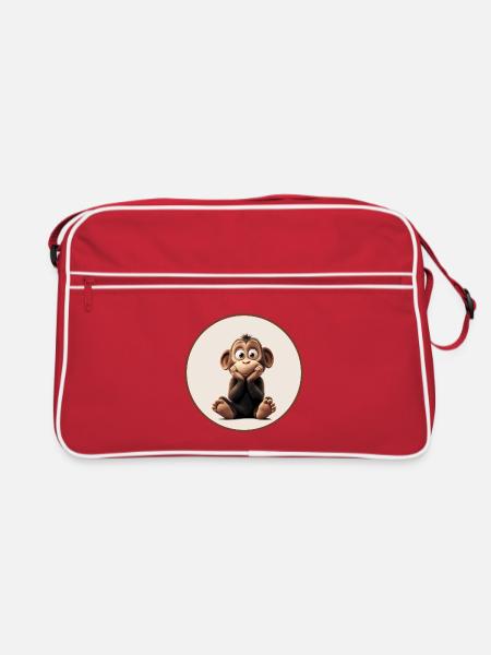 Schimpanse - Retro Tasche - Rot/Weiß - Vorne