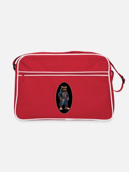 Bär - Retro Tasche - Rot/Weiß - Vorne