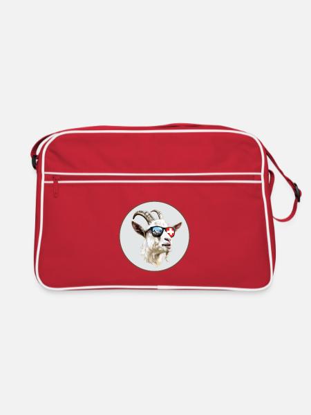 Schweiz Ziege - Retro Tasche - Rot/Weiß - Vorne