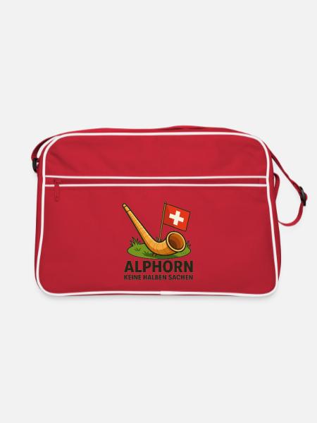Alphorn keine halben Sachen - Retro Tasche - Rot/Weiß - Vorne