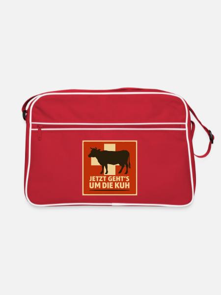 Schweiz Jetzt gehts um die Kuh - Retro Tasche - Rot/Weiß - Vorne