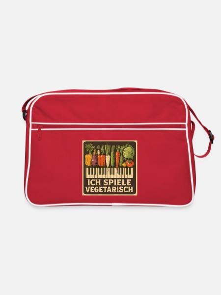 Piano ich spiele vegetarisch - Retro Tasche - Rot/Weiß - Vorne