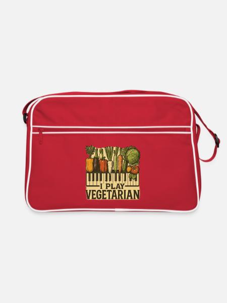 Piano I play vegetarian - Retro Tasche - Rot/Weiß - Vorne