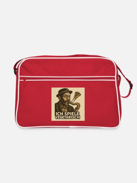 Saxophon Ich spiele vegetarisch - Retro Tasche - Rot/Weiß - Vorne