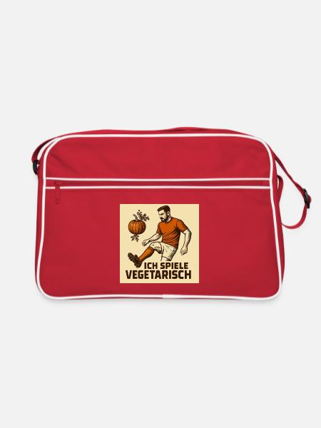 Fussball Ich spiele vegetarisch - Retro Tasche - Rot/Weiß - Vorne