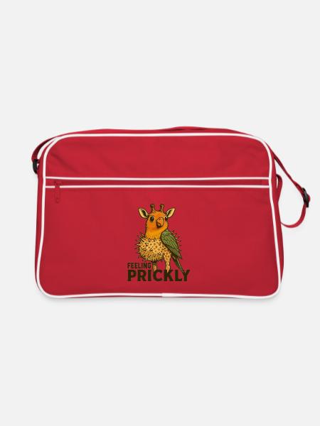 Vogel Giraffe Igel - Retro Tasche - Rot/Weiß - Vorne