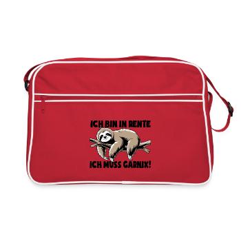 Faultier - Ich bin in Rente ich muss garnix - Retro Tasche - Rot/Weiß - Vorne
