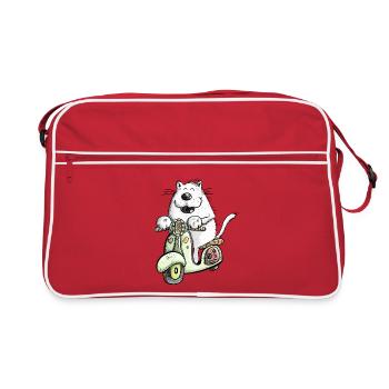 Cool Cat Rides Scooter Fun Design Motif de chat - Sac Retro - rouge/blanc - Devant