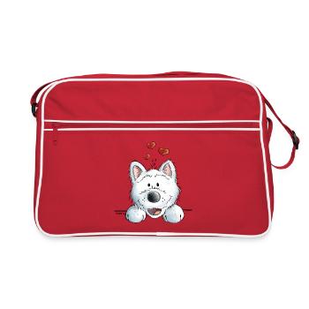 Verliebter Westie - Hund - Herz - Tier - Dog - Retro Tasche - Rot/Weiß - Vorne