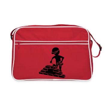 Ouvriers du bâtiment avec maçonnique, mortier et mur - Sac Retro - rouge/blanc - Devant
