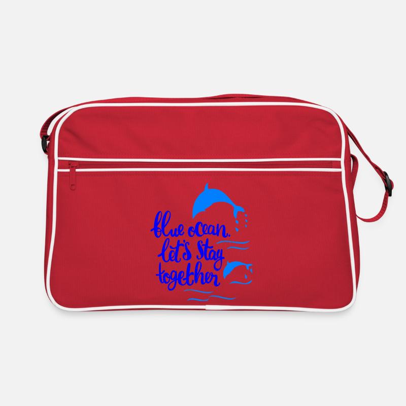 Delfine, Ozean - Retro Tasche - Rot/Weiß