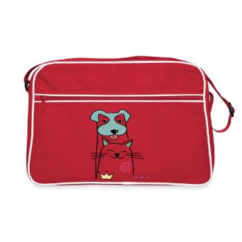 Hund und Katze - Retro Tasche - Rot/Weiß - Vorne