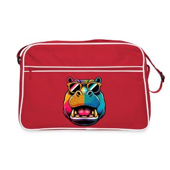 Hippopotamus with Sunglasses - Retro Bag - red/white - Front