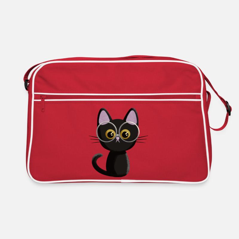 Schwarze Katze - Retro Tasche - Rot/Weiß