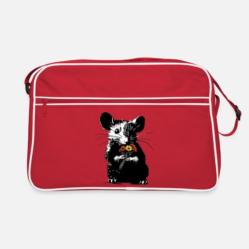 Mouse with colorful bouquet - Stencil Love - Retro Bag - red/white