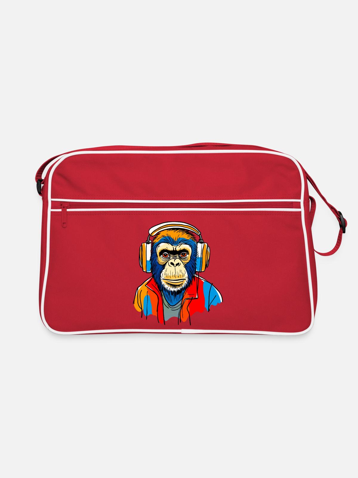 Monkey with headphones - Retro Bag - red/white - Front