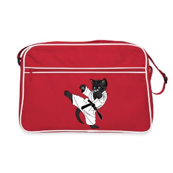 Black cat karate kick, kick - Retro Bag - red/white - Front