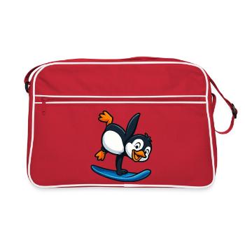 Cool pingouin surfeur sports nautiques dessin animé d’été - Sac Retro - rouge/blanc - Devant