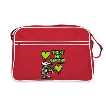 Robot with heart and anti-algorithm message - Retro Bag - red/white - Front