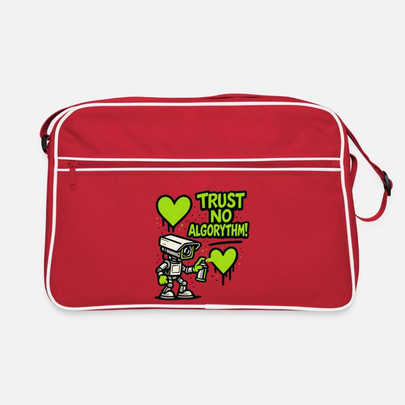 Robot mit Herz und Anti-Algorithmus Botschaft - Retro Tasche - Rot/Weiß
