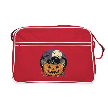 Chat noir dormant sur une lanterne jack-o | Halloween - Sac Retro - rouge/blanc - Devant