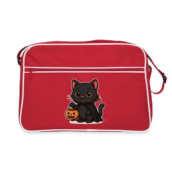 Chaton Halloween Citrouille Magie - Sac Retro - rouge/blanc - Devant