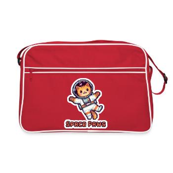 Space Paws – Pixel Cat Astronaut Sticker - Retro Bag - red/white - Front
