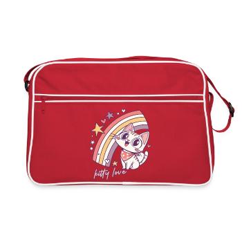 Kitty Love Regenbogenkatze Illustration - Retro Tasche - Rot/Weiß - Vorne