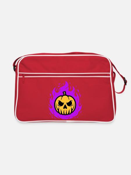Orange pumpkin with purple flames - Retro Bag - red/white - Front
