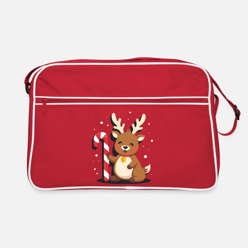 Reindeer with candy cane in winter magic Retro Bag