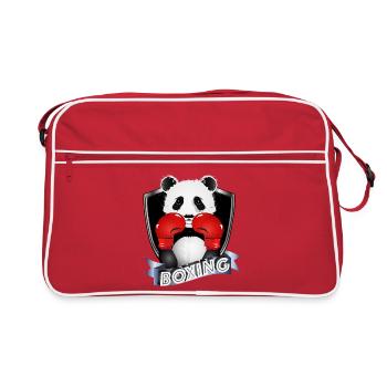 Boxender Panda – Lustiges Tiermotiv - Retro Tasche - Rot/Weiß - Vorne