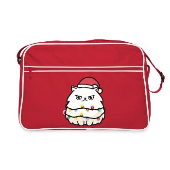 Cuddly kitten with fairy lights - Retro Bag - red/white - Front