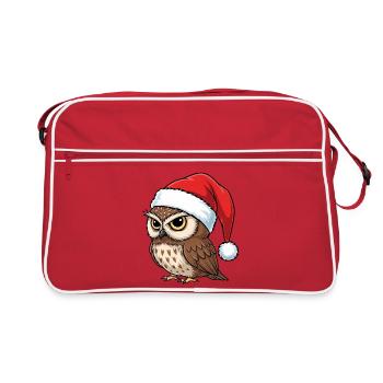 Grumpy owl with Christmas hat cartoon Christmas - Retro Tasche - Rot/Weiß - Vorne