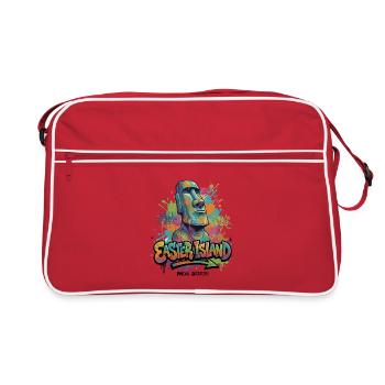 Moai – Hüter der Osterinsel - Vibrant Graffiti  - Retro Tasche - Rot/Weiß - Vorne
