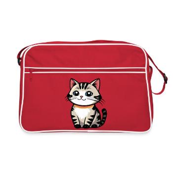 Kawaii Cat Logo with Collar - Retro Bag - red/white - Front