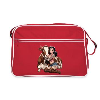 Fermière pin-up avec tatouage et vache - Sac Retro - rouge/blanc - Devant