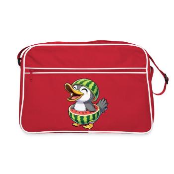 Cute Cartoon Duck Penguin Bird Melon Summer Joy - Retro Bag - red/white - Front