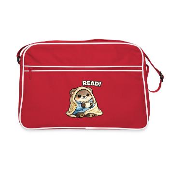 Cuddly Bear Reading Time Under Blanket - Retro Bag - red/white - Front