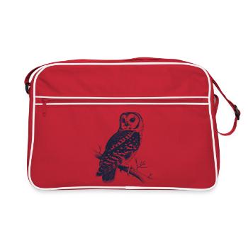 Chouette vintage sur la branche | Motif de la Forêt Mystique - Sac Retro - rouge/blanc - Devant