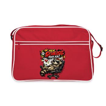 Lustiger Waschbär Spruch Nen Scheiss muss ich - Retro Tasche - Rot/Weiß - Vorne