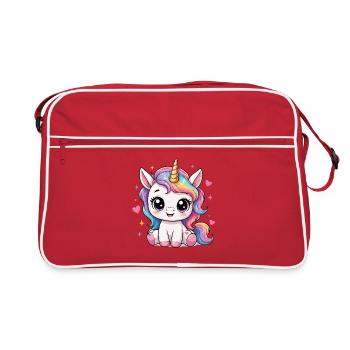 Kawaii Einhorn Regenbogenpferd - Retro Tasche - Rot/Weiß - Vorne