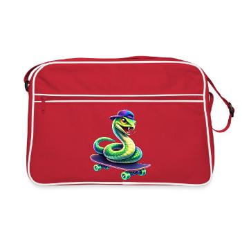 Neon Skate Snake Skateboard Animal - Retro Tasche - Rot/Weiß - Vorne