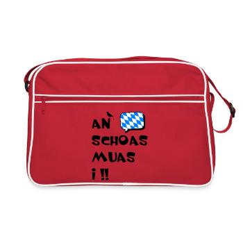 An Schoas muas i. Nen Scheiß muss ich auf bayrisch - Retro Tasche - Rot/Weiß - Vorne