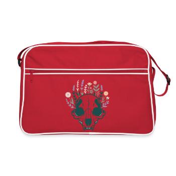Skull Flowers Floral Botany Bone Flowers - Retro Bag - red/white - Front