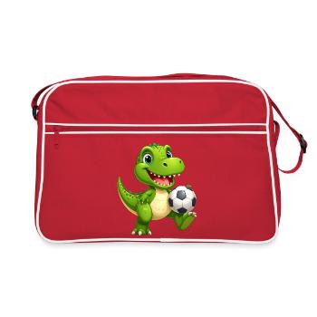 Little Green Dino Playing Soccer – Sporty D - Retro Bag - red/white - Front