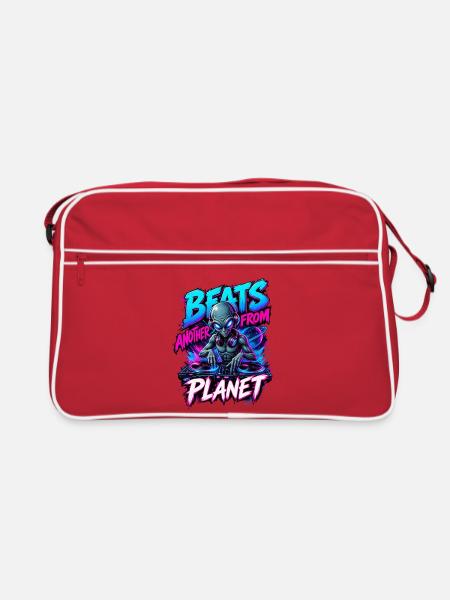 Neon-Alien-DJ-Beats von einem anderen Planeten - Retro Tasche - Rot/Weiß
