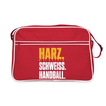 Harz. Schweiß. Handball. – Typo Shirt - Retro Tasche - Rot/Weiß - Vorne