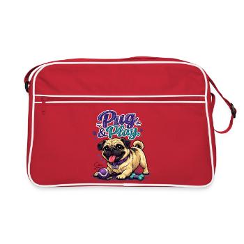 Mops & Spielzeugzeit - Retro Tasche - Rot/Weiß - Vorne