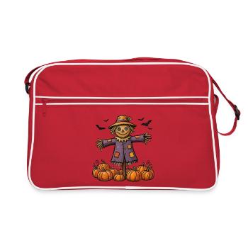 Vogelscheuche auf Kürbissen - Retro Tasche - Rot/Weiß - Vorne