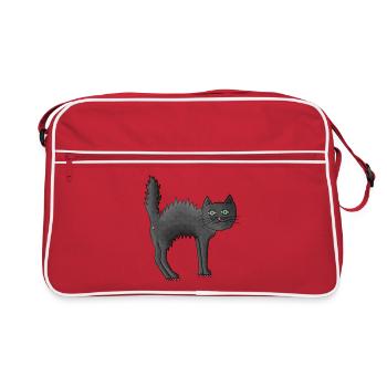 Anxious cat with bristling fur - Retro Bag - red/white - Front